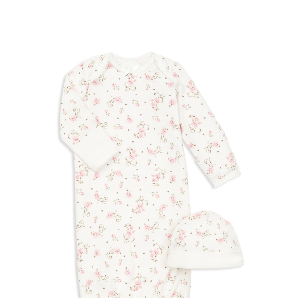 Little Me Pink Floral White Nightgown Set